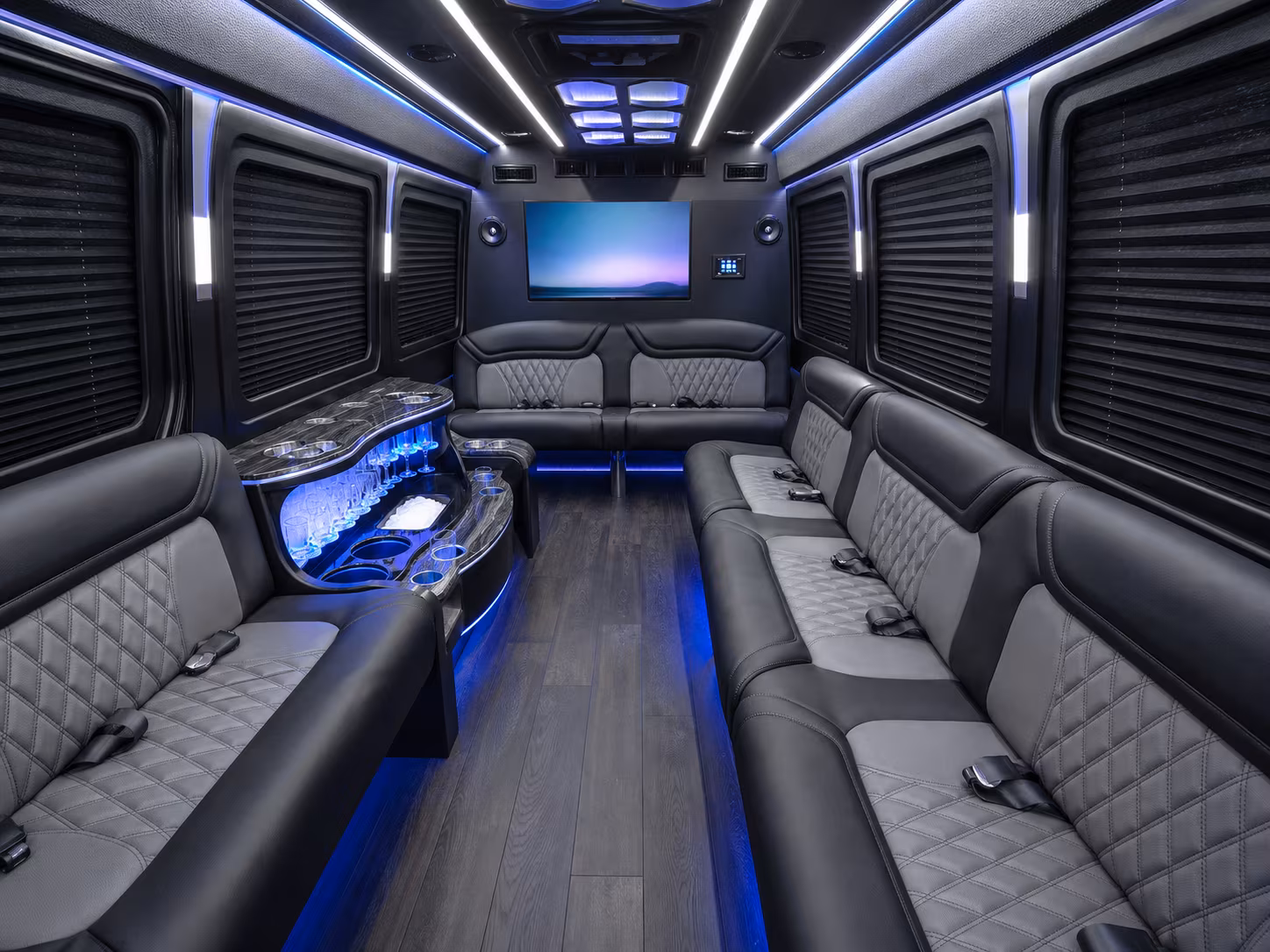 san rafael 50 passenger party bus inside